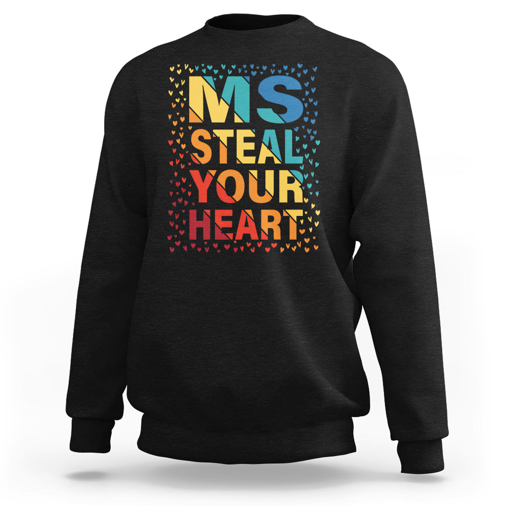 Valentine's Day Sweatshirt Ms Steal Your Heart Funny Rainbow Heart TS09 Black Printyourwear