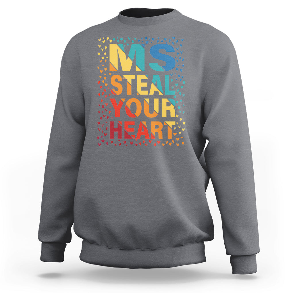 Valentine's Day Sweatshirt Ms Steal Your Heart Funny Rainbow Heart TS09 Charcoal Printyourwear