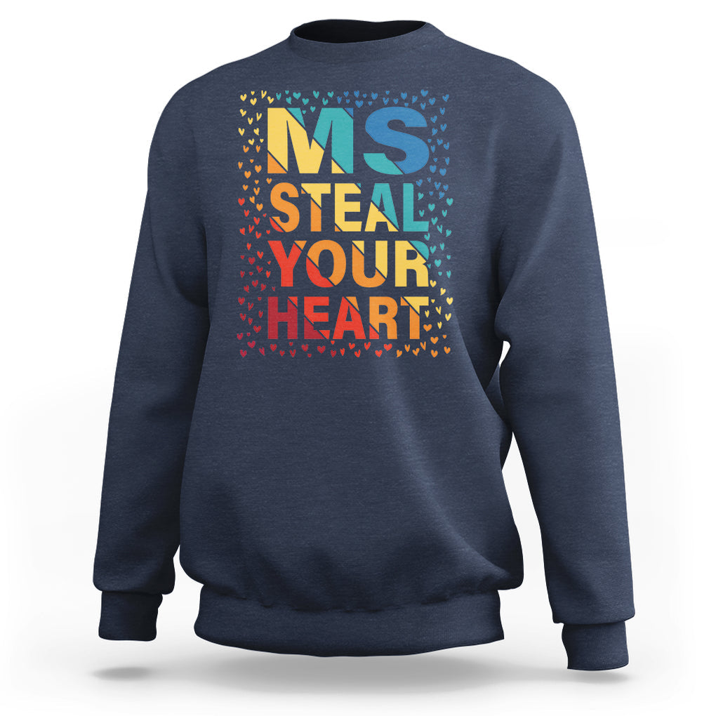 Valentine's Day Sweatshirt Ms Steal Your Heart Funny Rainbow Heart TS09 Navy Printyourwear