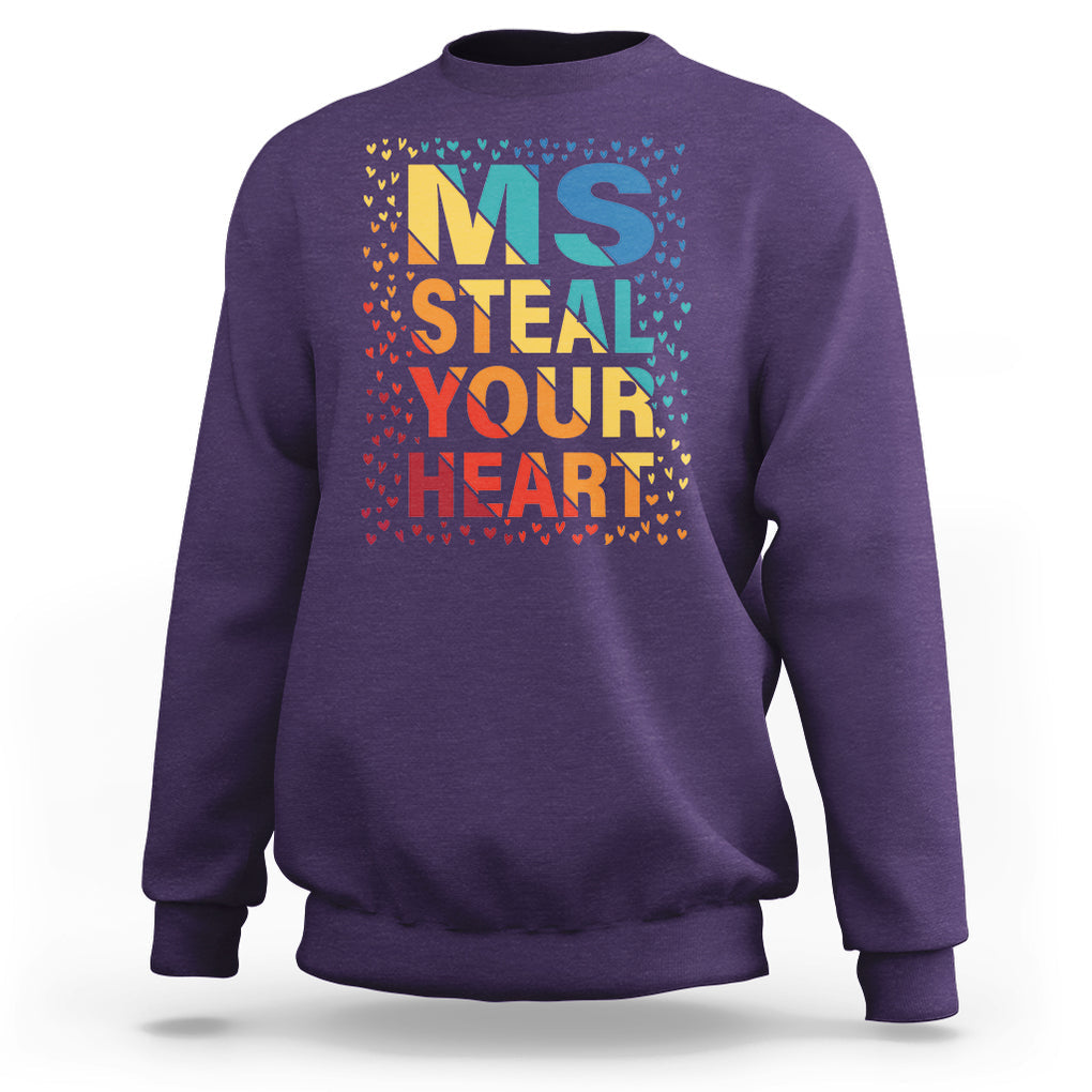 Valentine's Day Sweatshirt Ms Steal Your Heart Funny Rainbow Heart TS09 Purple Printyourwear