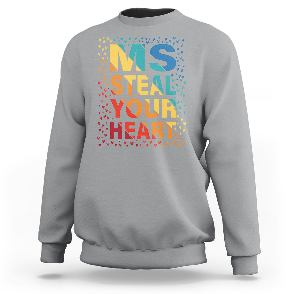Valentine's Day Sweatshirt Ms Steal Your Heart Funny Rainbow Heart TS09 Sport Gray Printyourwear