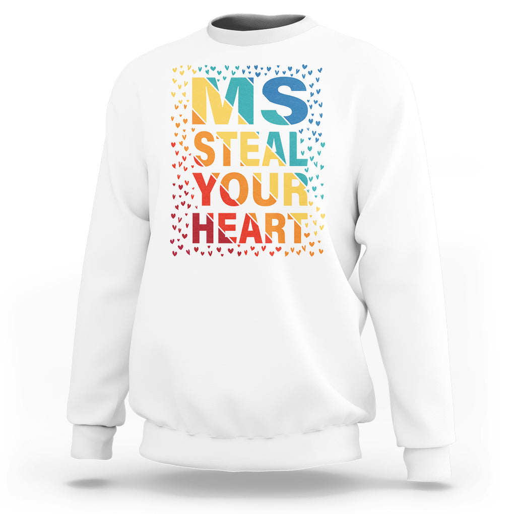 Valentine's Day Sweatshirt Ms Steal Your Heart Funny Rainbow Heart TS09 White Printyourwear