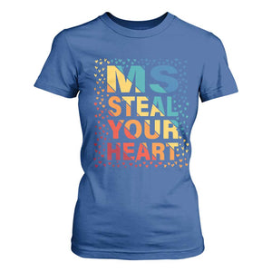 Valentine's Day T Shirt For Women Ms Steal Your Heart Funny Rainbow Heart TS09 Royal Blue Print Your Wear