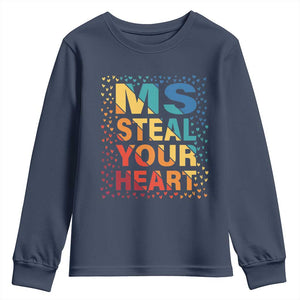 Valentine's Day Youth Sweatshirt Ms Steal Your Heart Funny Rainbow Heart TS09 Navy Print Your Wear