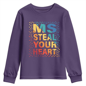 Valentine's Day Youth Sweatshirt Ms Steal Your Heart Funny Rainbow Heart TS09 Purple Print Your Wear