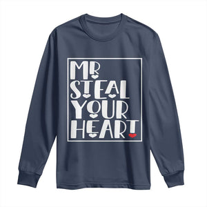 Valentine's Day Long Sleeve Shirt Mr Steal Your Heart Funny Heart TS09 Navy Print Your Wear