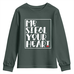 Valentine's Day Youth Sweatshirt Mr Steal Your Heart Funny Heart TS09 Dark Forest Green Print Your Wear