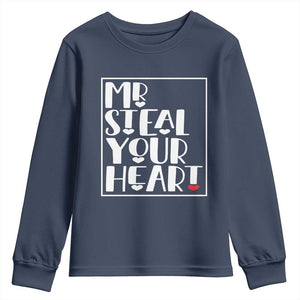 Valentine's Day Youth Sweatshirt Mr Steal Your Heart Funny Heart TS09 Navy Print Your Wear