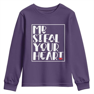 Valentine's Day Youth Sweatshirt Mr Steal Your Heart Funny Heart TS09 Purple Print Your Wear