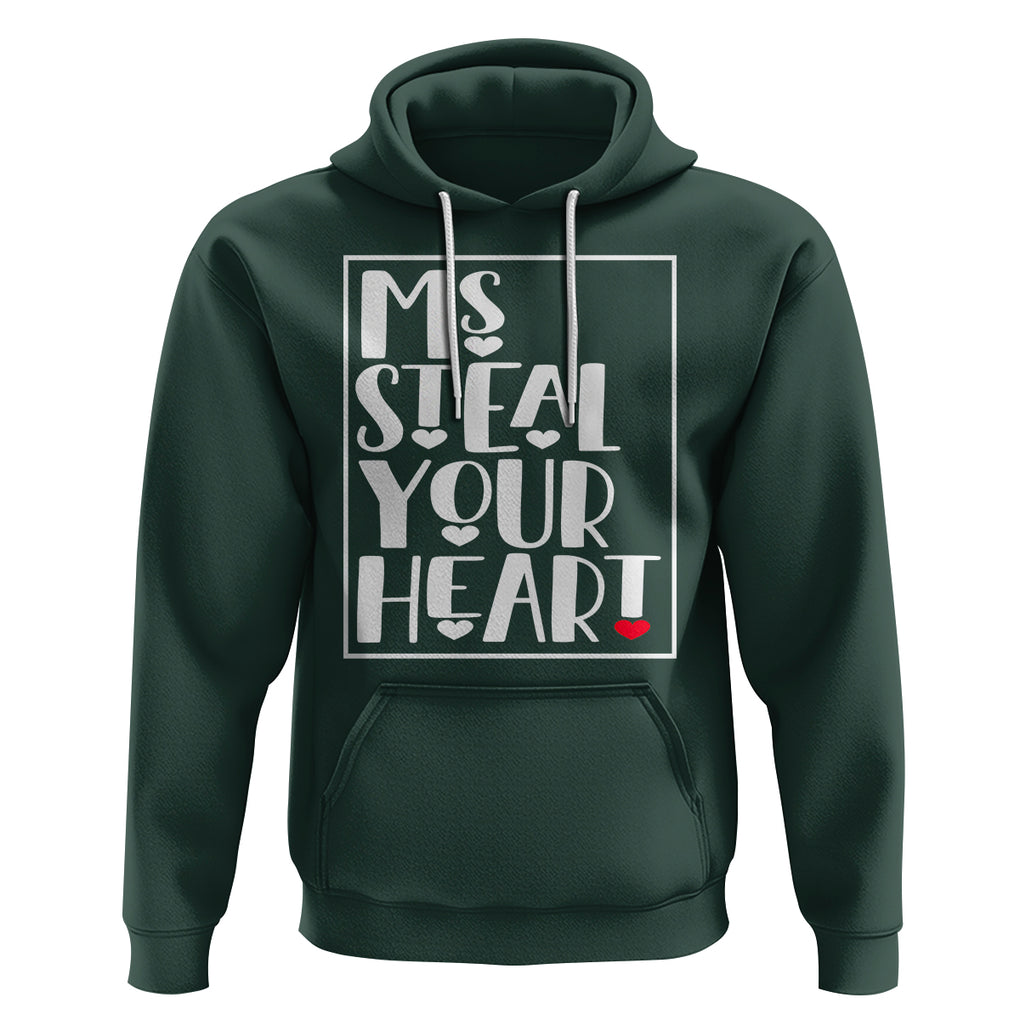 Valentine's Day Hoodie Ms Steal Your Heart Funny Heart TS09 Dark Forest Green Printyourwear