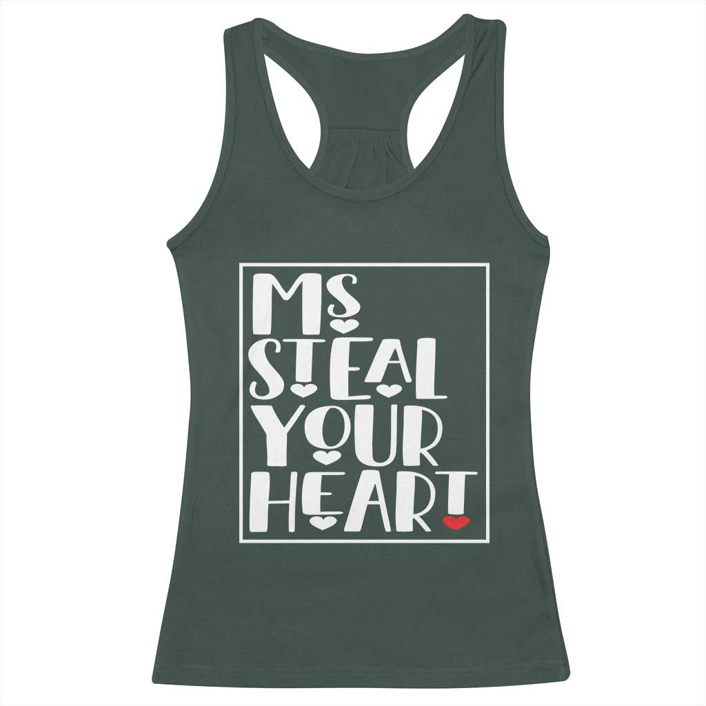 Valentine's Day Racerback Tank Top Ms Steal Your Heart Funny Heart TS09 Dark Forest Green Print Your Wear