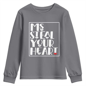 Valentine's Day Youth Sweatshirt Ms Steal Your Heart Funny Heart TS09 Charcoal Print Your Wear