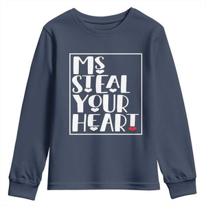 Valentine's Day Youth Sweatshirt Ms Steal Your Heart Funny Heart TS09 Navy Print Your Wear