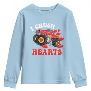 Valentine's Day Youth Sweatshirt I Crush Hearts Monster Truck TS09 Light Blue Print Your Wear