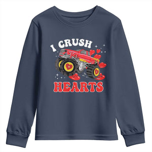 Valentine's Day Youth Sweatshirt I Crush Hearts Monster Truck TS09 Navy Print Your Wear