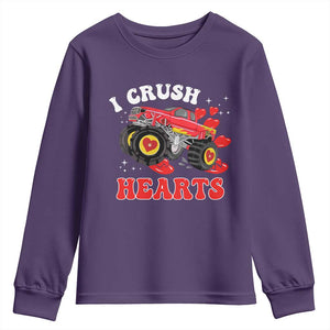 Valentine's Day Youth Sweatshirt I Crush Hearts Monster Truck TS09 Purple Print Your Wear