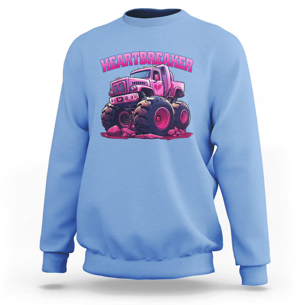 Valentine's Day Sweatshirt Tractor Heartbreaker Monster Truck Funny TS09 Carolina Blue Printyourwear