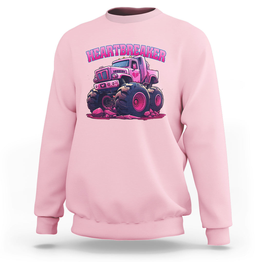 Valentine's Day Sweatshirt Tractor Heartbreaker Monster Truck Funny TS09 Light Pink Printyourwear