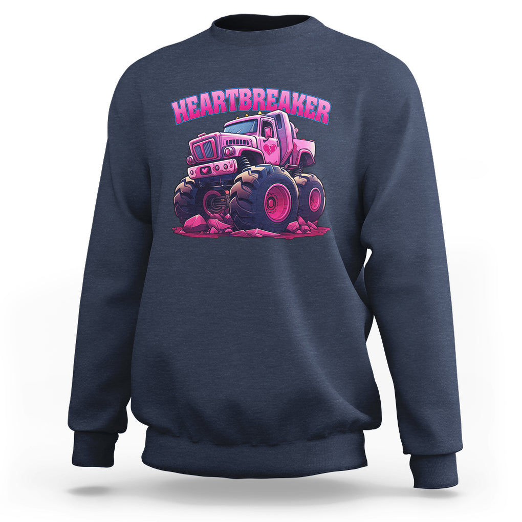 Valentine's Day Sweatshirt Tractor Heartbreaker Monster Truck Funny TS09 Navy Printyourwear
