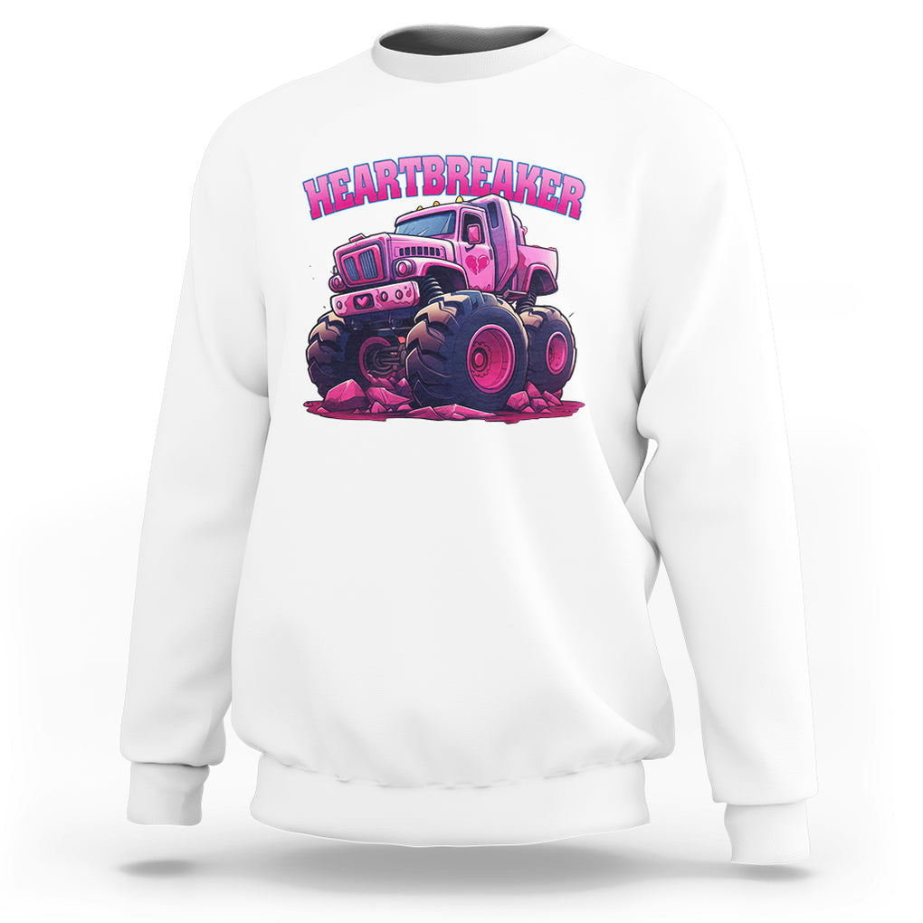 Valentine's Day Sweatshirt Tractor Heartbreaker Monster Truck Funny TS09 White Printyourwear