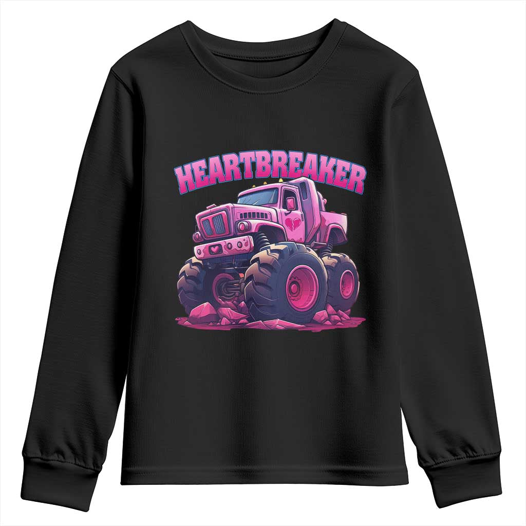 Valentine's Day Youth Sweatshirt Tractor Heartbreaker Monster Truck Funny TS09 Black Print Your Wear