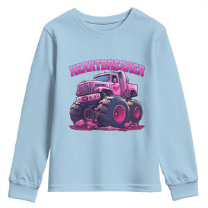 Valentine's Day Youth Sweatshirt Tractor Heartbreaker Monster Truck Funny TS09 Light Blue Print Your Wear