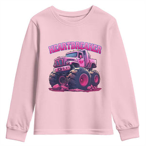 Valentine's Day Youth Sweatshirt Tractor Heartbreaker Monster Truck Funny TS09 Light Pink Print Your Wear