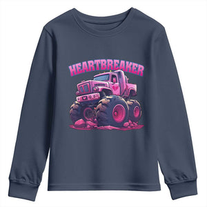 Valentine's Day Youth Sweatshirt Tractor Heartbreaker Monster Truck Funny TS09 Navy Print Your Wear