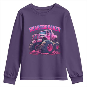 Valentine's Day Youth Sweatshirt Tractor Heartbreaker Monster Truck Funny TS09 Purple Print Your Wear