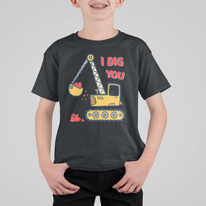 Valentine's Day T Shirt For Kid I Dig You Construction Truck Heart TS09 Black Printyourwear