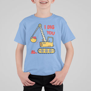 Valentine's Day T Shirt For Kid I Dig You Construction Truck Heart TS09 Carolina Blue Printyourwear