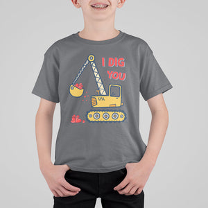 Valentine's Day T Shirt For Kid I Dig You Construction Truck Heart TS09 Charcoal Printyourwear