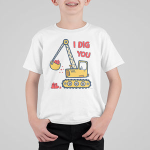 Valentine's Day T Shirt For Kid I Dig You Construction Truck Heart TS09 White Printyourwear