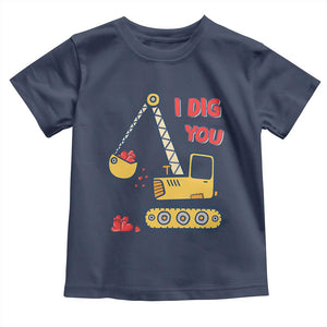 Valentine's Day Toddler T Shirt I Dig You Construction Truck Heart TS09 Navy Print Your Wear