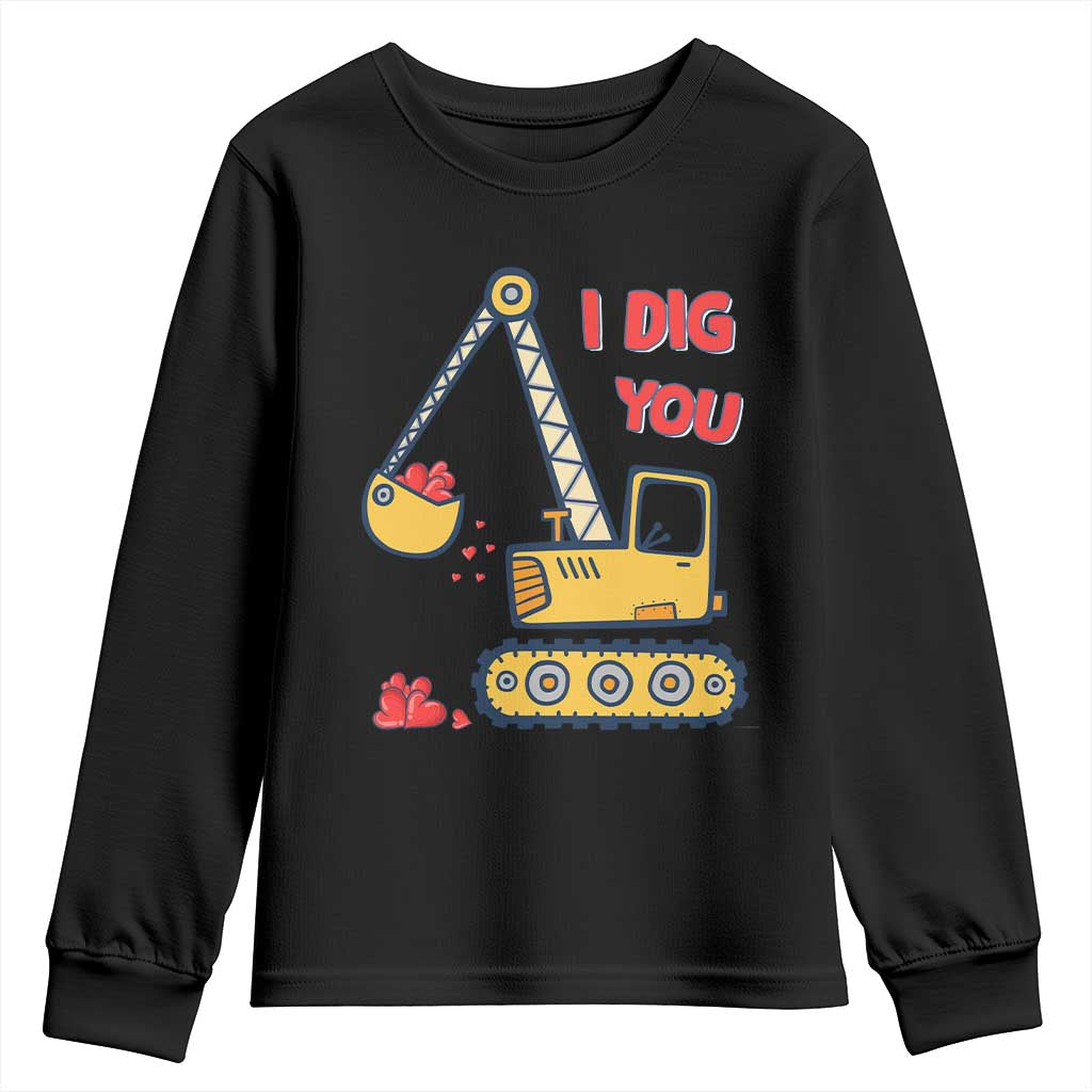 Valentine's Day Youth Sweatshirt I Dig You Construction Truck Heart TS09 Black Print Your Wear