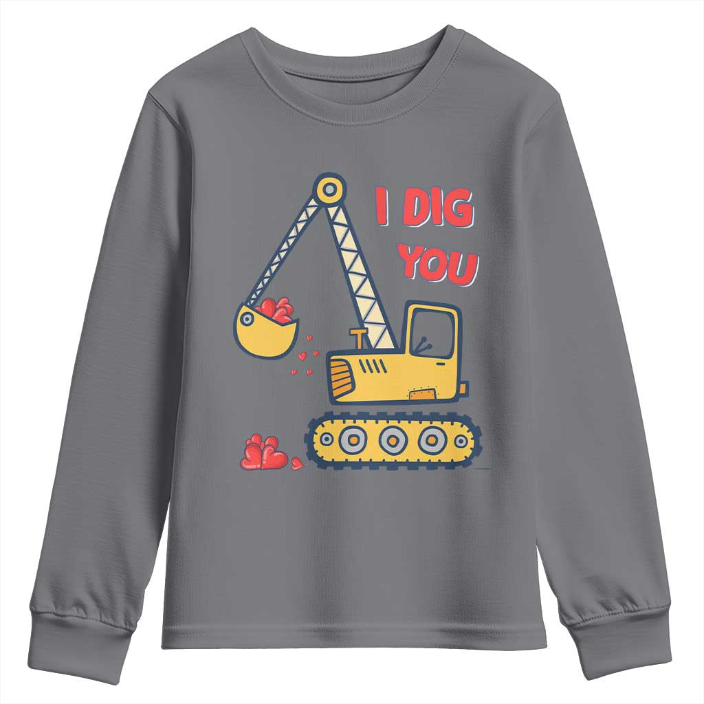 Valentine's Day Youth Sweatshirt I Dig You Construction Truck Heart TS09 Charcoal Print Your Wear