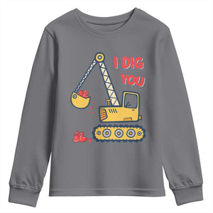 Valentine's Day Youth Sweatshirt I Dig You Construction Truck Heart TS09 Charcoal Print Your Wear