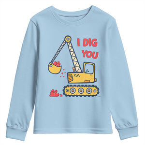 Valentine's Day Youth Sweatshirt I Dig You Construction Truck Heart TS09 Light Blue Print Your Wear