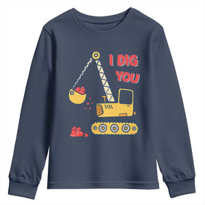 Valentine's Day Youth Sweatshirt I Dig You Construction Truck Heart TS09 Navy Print Your Wear