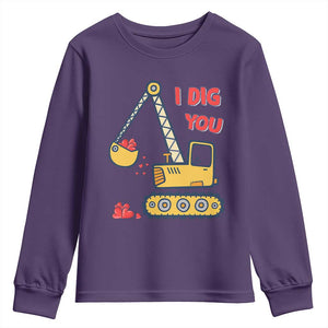 Valentine's Day Youth Sweatshirt I Dig You Construction Truck Heart TS09 Purple Print Your Wear