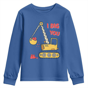 Valentine's Day Youth Sweatshirt I Dig You Construction Truck Heart TS09 Royal Blue Print Your Wear