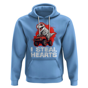 Valentine's Day Hoodie I Steal Hearts Cool Dinosaur Riding Monster Truck TS09 Carolina Blue Printyourwear