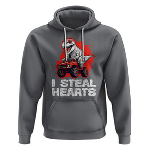 Valentine's Day Hoodie I Steal Hearts Cool Dinosaur Riding Monster Truck TS09 Charcoal Printyourwear