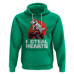 Valentine's Day Hoodie I Steal Hearts Cool Dinosaur Riding Monster Truck TS09 Irish Green Printyourwear