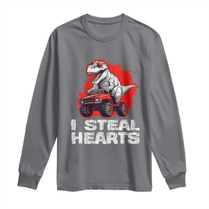 Valentine's Day Long Sleeve Shirt I Steal Hearts Cool Dinosaur Riding Monster Truck TS09 Charcoal Print Your Wear