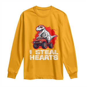 Valentine's Day Long Sleeve Shirt I Steal Hearts Cool Dinosaur Riding Monster Truck TS09 Gold Print Your Wear