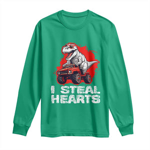 Valentine's Day Long Sleeve Shirt I Steal Hearts Cool Dinosaur Riding Monster Truck TS09 Irish Green Print Your Wear