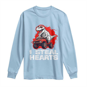 Valentine's Day Long Sleeve Shirt I Steal Hearts Cool Dinosaur Riding Monster Truck TS09 Light Blue Print Your Wear