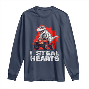 Valentine's Day Long Sleeve Shirt I Steal Hearts Cool Dinosaur Riding Monster Truck TS09 Navy Print Your Wear