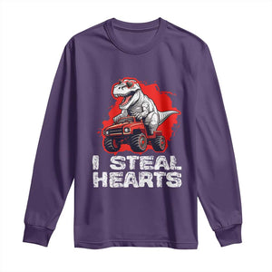 Valentine's Day Long Sleeve Shirt I Steal Hearts Cool Dinosaur Riding Monster Truck TS09 Purple Print Your Wear